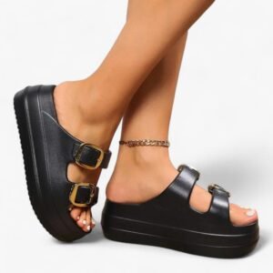 Chausson Claquette Noir Boucle