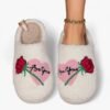 Chausson Femme Cœur Rose Peluche