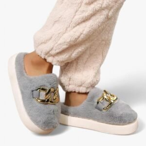 Chausson Femme Fourrure avec Boucle Or