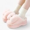 Chausson Fourrure Peluche Nœud Beige