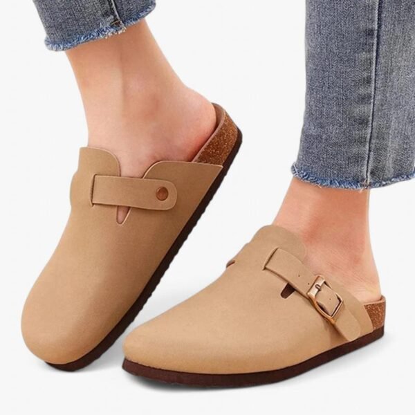 Chausson Mule Beige Boucle Cuir