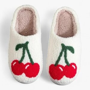 Chausson Mule Peluche Cerises