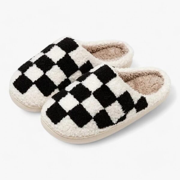 Chausson Mules Carreaux Noirs et Blancs