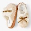 Chausson Mules Peluche avec Nœud Dentelle