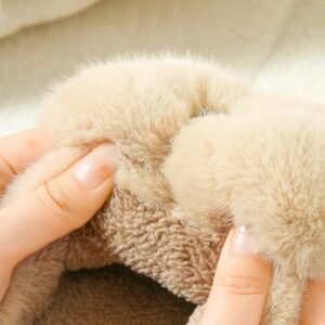 Chausson Fourrure Peluche Nœud Beige