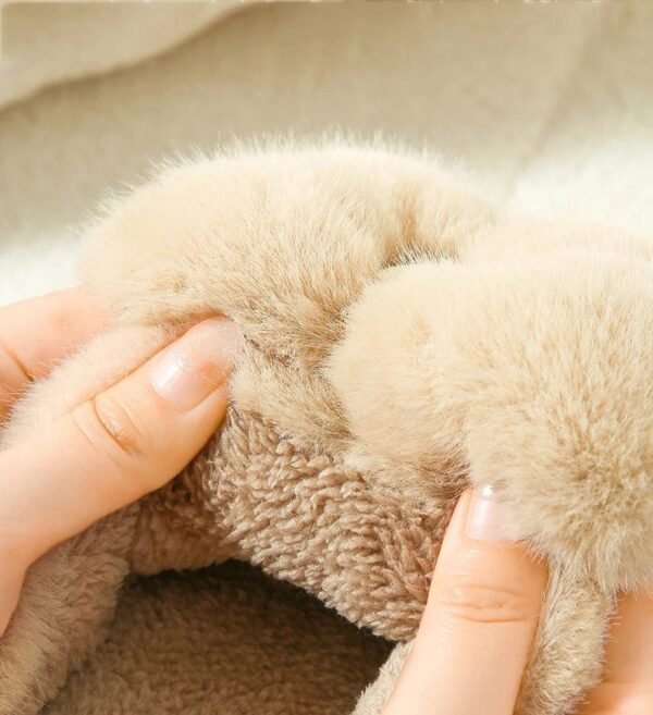 Chausson Fourrure Peluche Nœud Beige