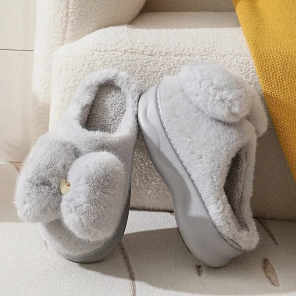 Chausson Fourrure Peluche Nœud Beige