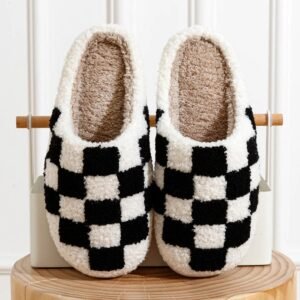 Chausson Mules Carreaux Noirs et Blancs