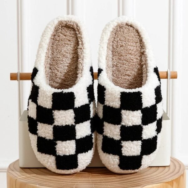 Chausson Mules Carreaux Noirs et Blancs