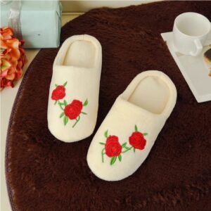 Chausson Femme Rose Brodé Fleur