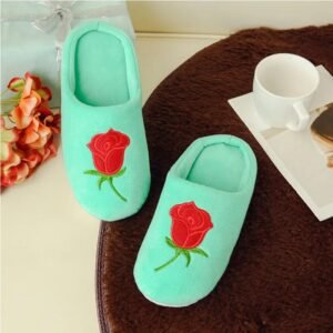 Chausson Femme Rose Brodé Fleur