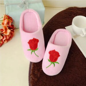 Chausson Femme Rose Brodé Fleur