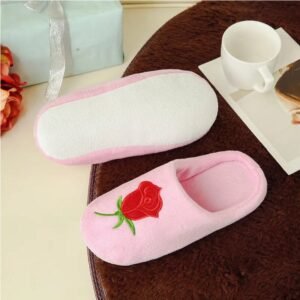 Chausson Femme Rose Brodé Fleur