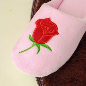 Chausson Femme Rose Brodé Fleur