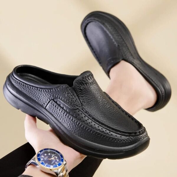Chausson Mule Cuir Noir