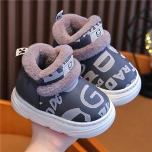 Chausson Fourré Enfant Rose et Gris