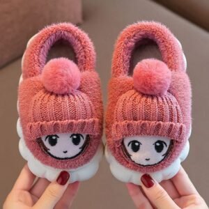 Chausson Enfant Peluche Bonnet Pompon