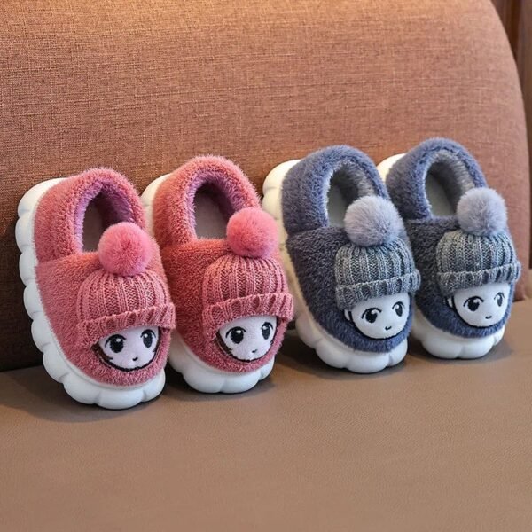 Chausson Enfant Peluche Bonnet Pompon