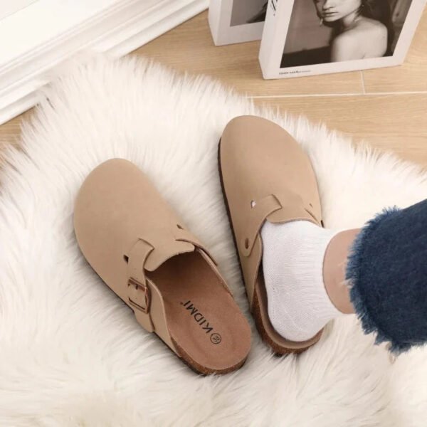 Chausson Mule Beige Boucle Cuir