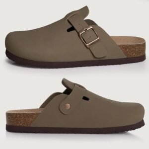 Chausson Mule Beige Boucle Cuir