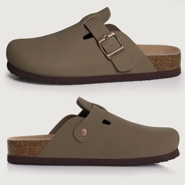Chausson Mule Beige Boucle Cuir