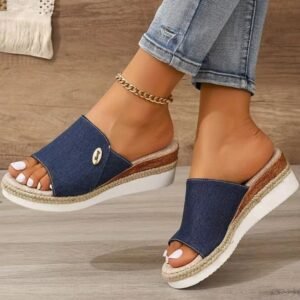Chausson Sandale Compensé en Tissu