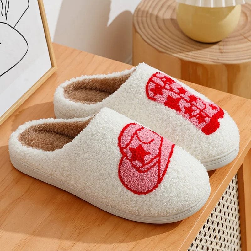 Chausson Mule Cœur Peluche Blanc