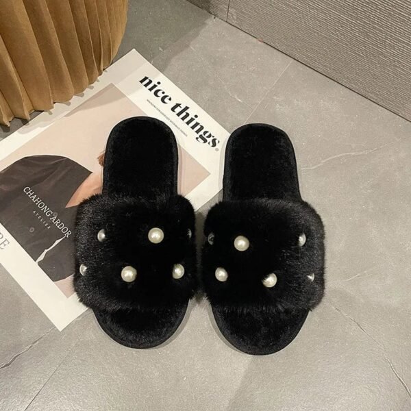 Chausson Sandale Fourrure Perles