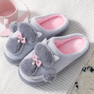 Chausson Chat Peluche avec Nœud