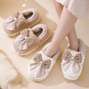 Chausson Femme Peluche Nœud Papillon