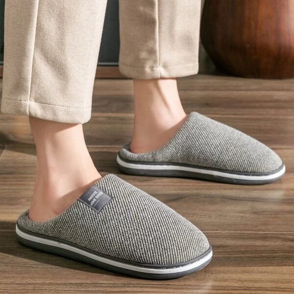 Chausson Mule Tissu Rayé Gris