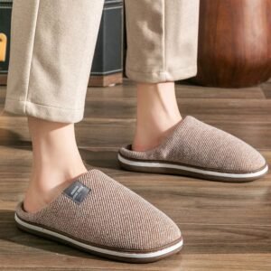 Chausson Mule Tissu Rayé Gris
