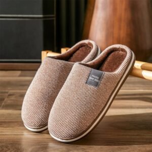 Chausson Mule Tissu Rayé Gris