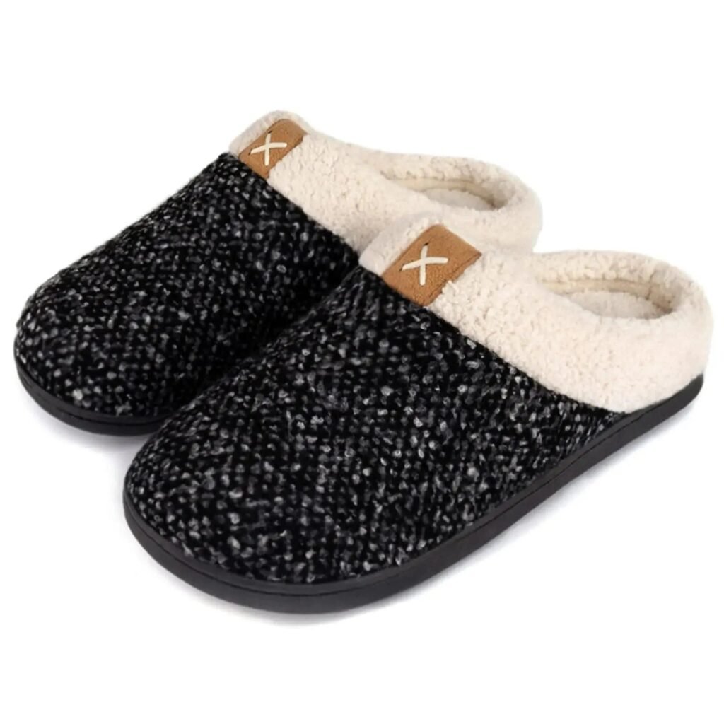 Chausson Mule Laine et Fourrure Noir