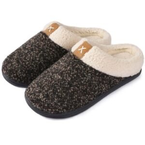 Chausson Mule Laine et Fourrure Noir