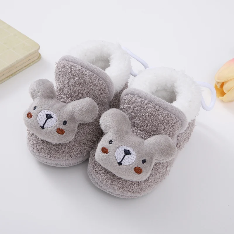 Chausson Bébé Ours Gris en Peluche